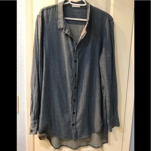 CP Shades Washed Denim Blue Tunic Button-Up